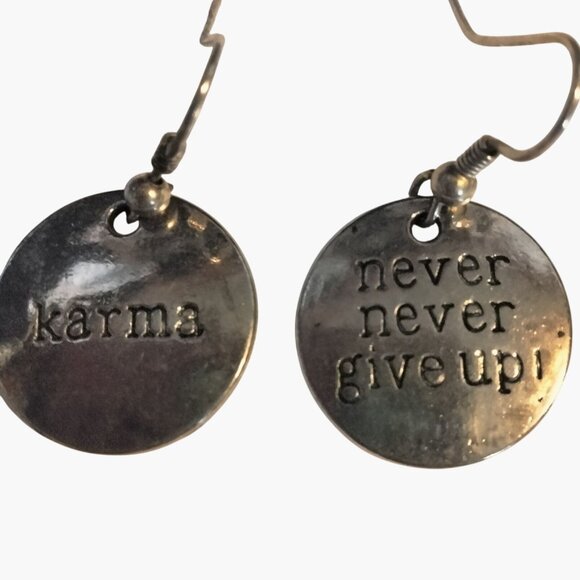 Karma Earring  never give up Inspiration Romance Motivation Valentine - Picture 2 of 6